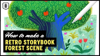 Illustrating a RETRO STORYBOOK FOREST Scene : Procreate Brush Pack TUTORIAL