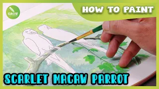 Amazing Painting! How to paint Beautiful Scarlet macaw Parrot using watercolor #1