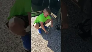 10 Year Old Changes a Flat Tire!! Raising young boys to be strong men...💪💪