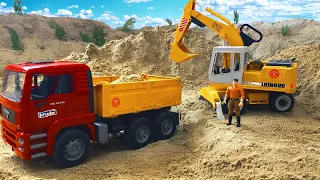 Police Car Rescue Car From Pit With Crane Truck Excavator and Dump Truck | Toy Car Story