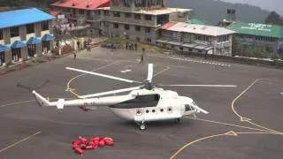 MI-8 Helicopter taking off from Lukla