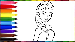 Frozen Elsa drawing and colouring for kids// Disney princess Elsa drawing/Elsa drawing easy