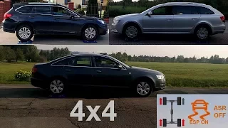 Audi A6 Quattro vs Subaru Outback S-AWD vs Skoda Superb AWD - 4x4 test on 3 rollers