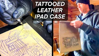Creating and Tattooing a Custom Leather IPad Case (with old Ipad parts for structure!) #180