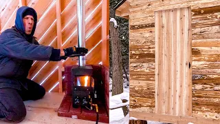 Chainsaw-Milled Tiny Cabin Door Build and First Winter Heat! #71