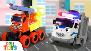 소방차와 캐리어카가 몬스터 트럭이 되었어요! 중장비 자동차 장난감 | 키글 토이 - KIGLE TOYS