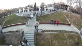 Aerial video with Christmas tree, birds and lake in A.I.Cuza Park, Bucharest