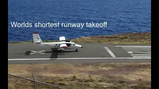 Shortest runway in the world! Juancho E. Yrausquin Airport. Twin Otter takeoff