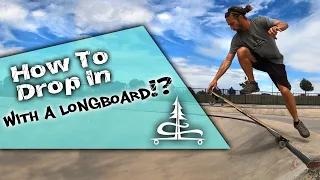 How to Drop In with a Longboard (no tail) - Longboarding in a Skatepark - Cement Surfing