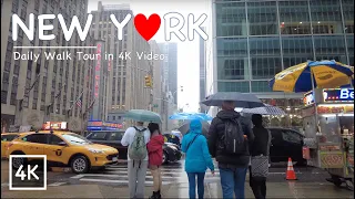 [Full Version] New York City,  Midtown Manhattan Walk Tour, City Street View, Rain Walk