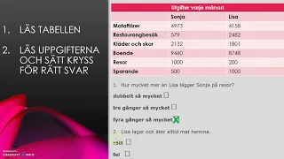 Träna på läsförståelse, STATISTIK: TABELL, 7 uppgifter