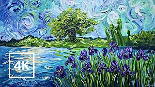 Van Gogh's Rivers and Lakes Amidst Irises and Flowers. Art reimagined.