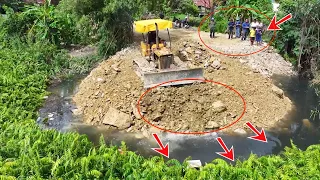 Best Amazing Dump Truck 5Ton Filling Pond with KOMATSU D20 Bulldozer Pushing Rock