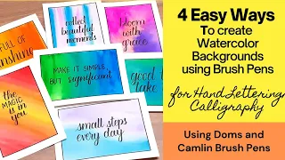 Water Color Background Using Doms and Camlin Brush Pens | 4 easy ways | Calligraphy for Beginners