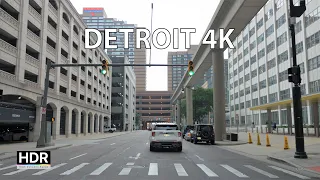 Detroit 4K HDR - Driving Downtown - USA