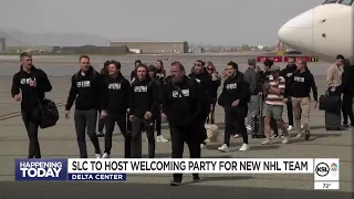 Hockey fans turn out at the airport to greet arrival of new NHL team