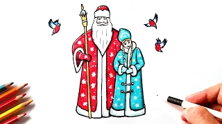 How to draw Santa Claus and Snow Maiden
