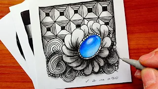Drawing 3D Gemstone Patterns - Zentangle Doodle - By Vamos