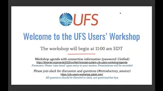 7/27/20 | Introductory Session | UFS Users’ Workshop July 27-29, 2020