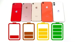 iPhone SE 2020 vs iPhone 7 vs iPhone 8 vs iPhone XR vs iPhone 11 Battery Drain Test!