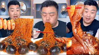 Mukbang Food | Eating food Frying Noodles mix Egg with Braised Pork Hock and Fried Chicken Legs