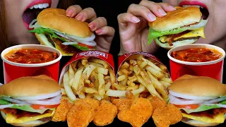 ASMR WENDY'S FEAST! SPICY CHICKEN NUGGETS, BACON CHEESEBURGERS, CHILI, FRENCH FRIES 먹방