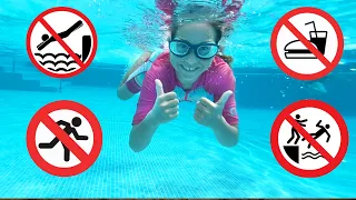Sofia and her brother shows the safety rules in the pool and good behavior