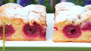 Fluffy sponge cake with sour cherry