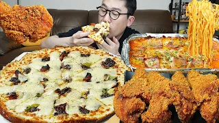 ASMR MUKBANGㅣMega Mozzarella Cheese Dish Pizza & Spicy Chicken & Rose PastaㅣEATING SHOW