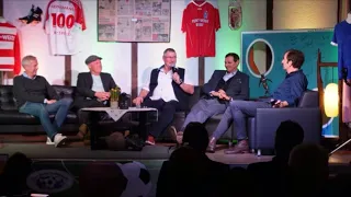 Talkrunde mit Rainer Ernst, Matthias Döschner, Jürgen Heun, Bernd Heynemann und Moderator Uwe Karte