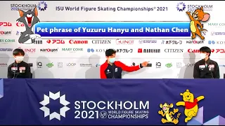 Pet Phrase of Nathan Chen and Yuzuru Hanyu | Press conference Cute Funny moments