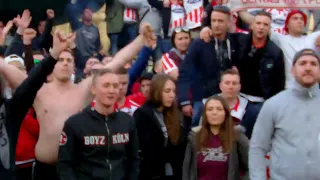 Hard Core German Fans in England -  FC Köln bring out Hooligan Flag. Halt. Stop filming us