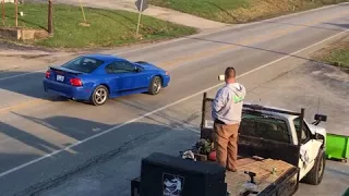 Mustang Mach 1 vs 3-valve GT pulling onto a highway! Smokin' tires!