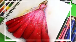 How to Paint Fashion Sketch - Ombre Sparkling Dress