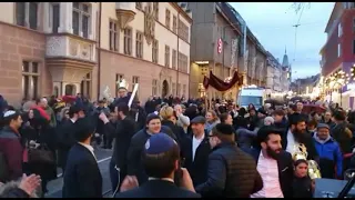 Torah procession in streets of Freiburg im Breisgau in Germany