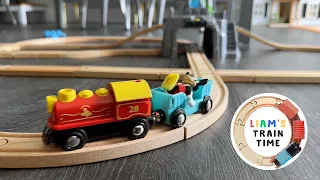 Building a Brio Track Layout with Disney Mickey Mouse | Wooden Train Tracks for Kids | Train Videos