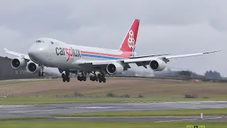 [4K] 50 YEARS LIVERY | Cargolux Boeing 747-8F Landing at Prestwick Airport March 2022