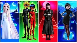 Elsa - Frozen 🆚 Miraculous LadyBug 🆚 Wednesday Addams 🆚 Mavis Dracula 🎶 Tiles Hop EDM Rush