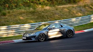 Alpine A110 last lap of 2020 on a cold and slightly damp Nürburgring