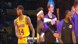 Brandon Ingram deflects inbound pass 3 straight times and then steals ball; Lakers bench goes crazy