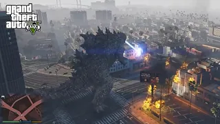 GODZILLA destroys the city with Atomic Explosion in GTA V