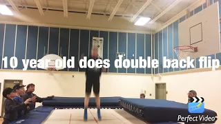 10 year old does double back flip on trampoline