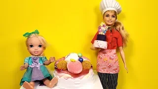 CAKE baking ! Elsa and Anna - Barbie - cake shop