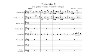 Vivaldi - Concerto No.10 in B minor for 4 violins - L'Estro Armonico Op.3 (with Score)