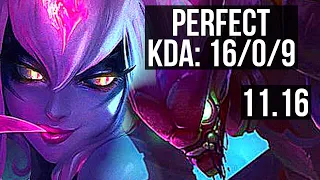 EVELYNN vs KHA'ZIX (JUNGLE) | 16/0/9, Rank 5 Eve, Legendary, 66% winrate | KR Grandmaster | v11.16