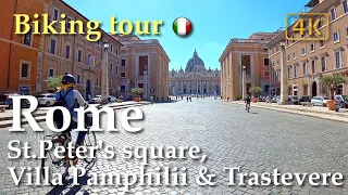 Rome | St.Peter's Square, Villa Pamphili Park & Trastevere, Italy【Biking Tour】4K