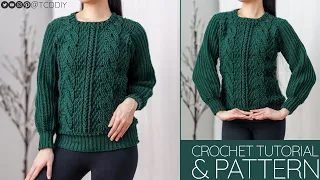 How to Crochet: Cable Stitch Crew Neck Sweater | Pattern & Tutorial DIY