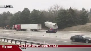 Multiple big rigs in Tyler overturn in highway crashes amid icy conditions across Texas