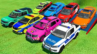 ALL POLICE CARS OF COLORS! TRANSPORTING BMW, VOLKSWAGEN, DACIA, AUDI POLICE CAR WITH MERCEDES TRUCKS