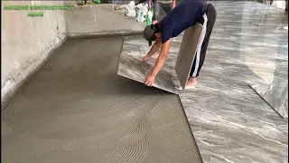 Construction Technique Of Living Room Floor Using Large Size Imitation Stone Ceramic Tile 80 x 80cm